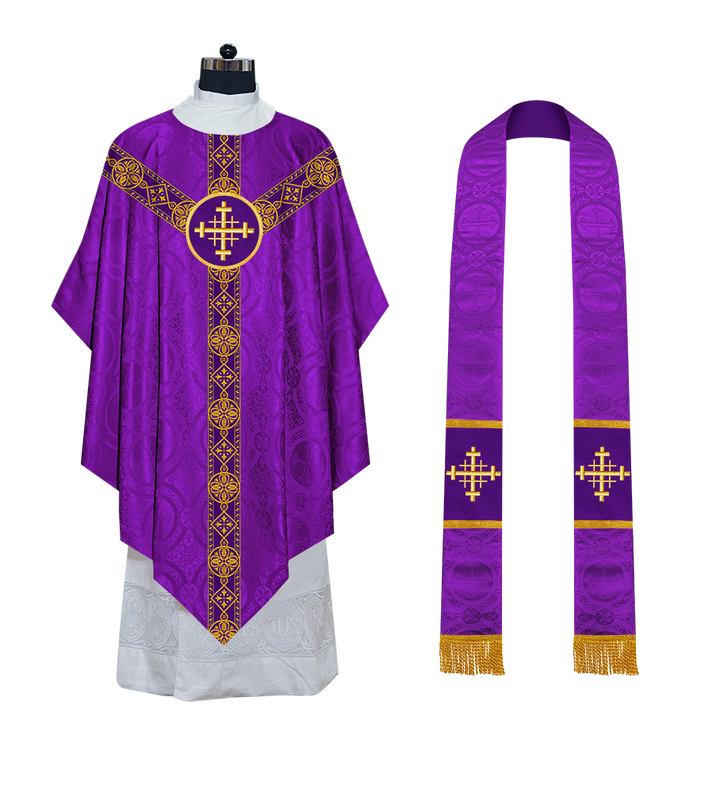 Liturgical Pugin Chasuble with Woven Designer Braided Orphrey