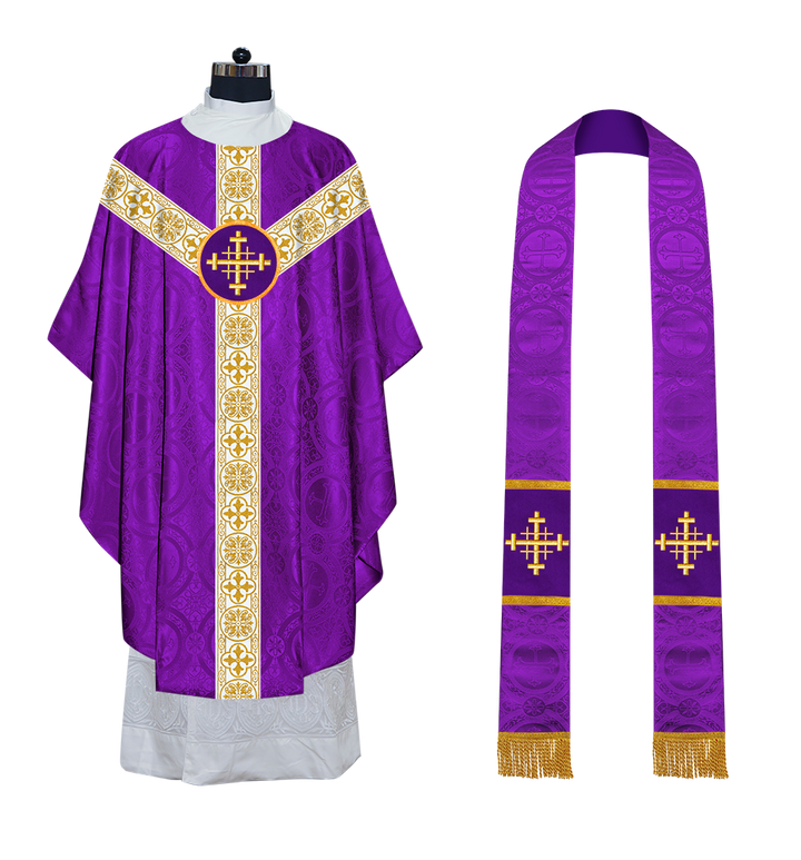 Gothic Chasuble Vestment with Motif and White Orphrey