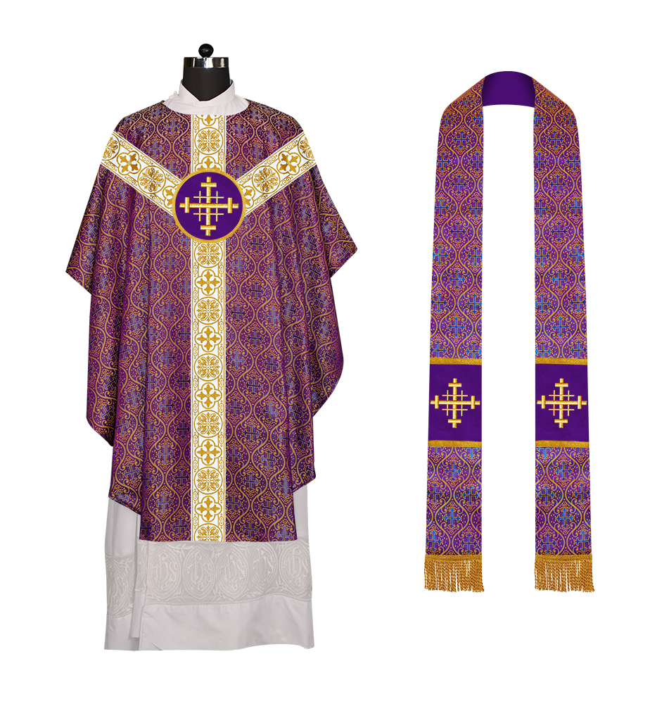 Gothic Chasuble Vestment with Motif and White Orphrey