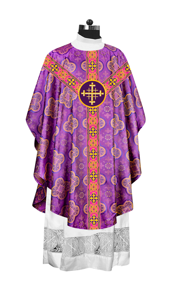 Gothic Chasuble Vestment with Braided Trims and Spiritual Motif