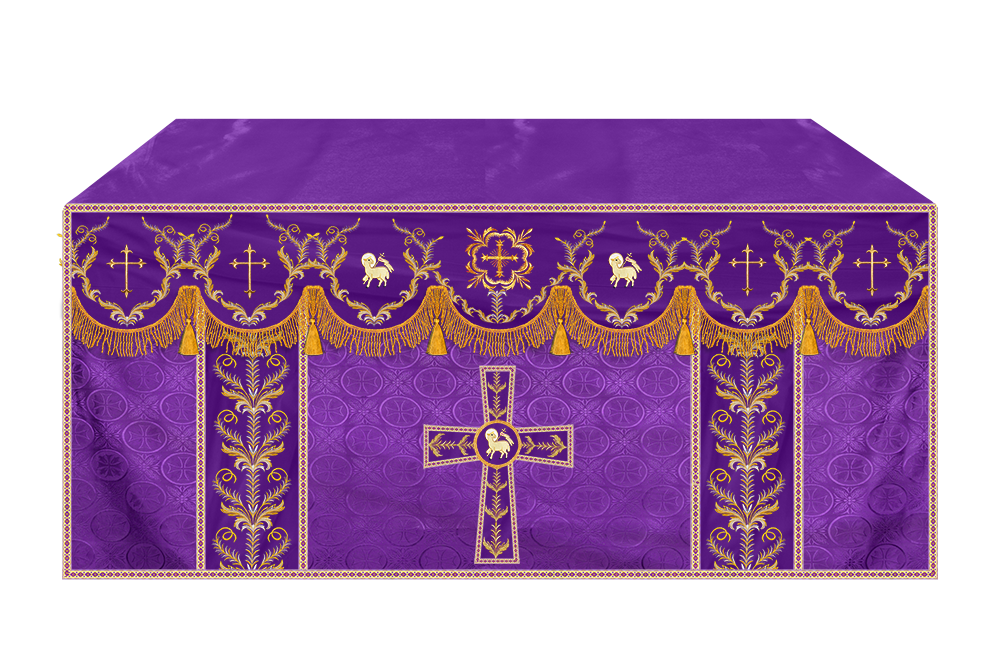 Altar Table Cloth with Fine Embroidered Trims & Spiritual Motifs
