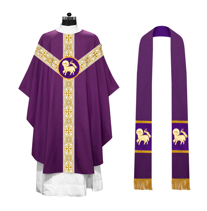 Gothic Chasuble Vestment with Motif and White Orphrey