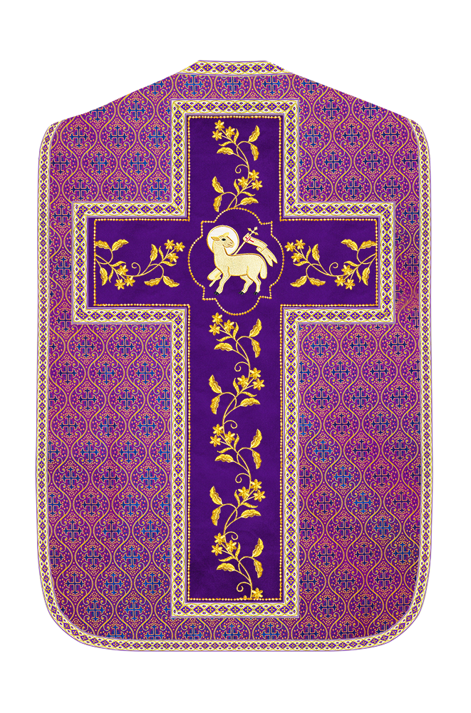 Roman Chasuble Vestment With Floral Design and Trims