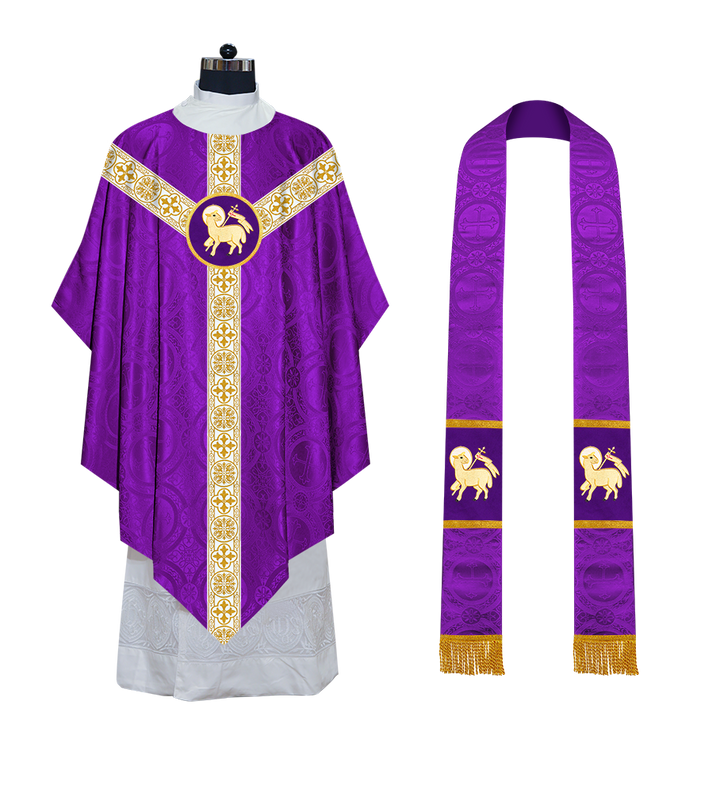 Traditional Pugin Style Chasuble Adorned with White Braids