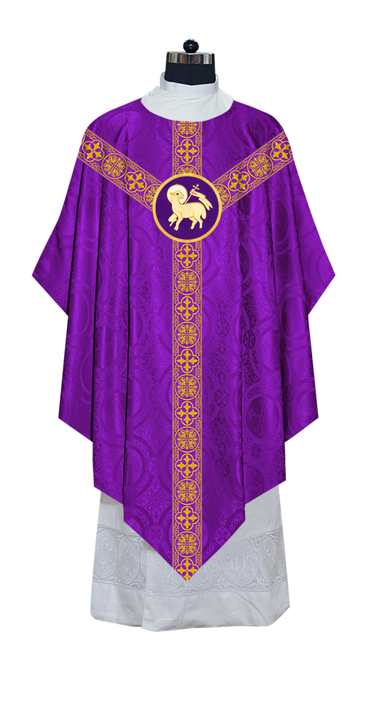 Liturgical Pugin Chasuble with Woven Designer Braided Orphrey