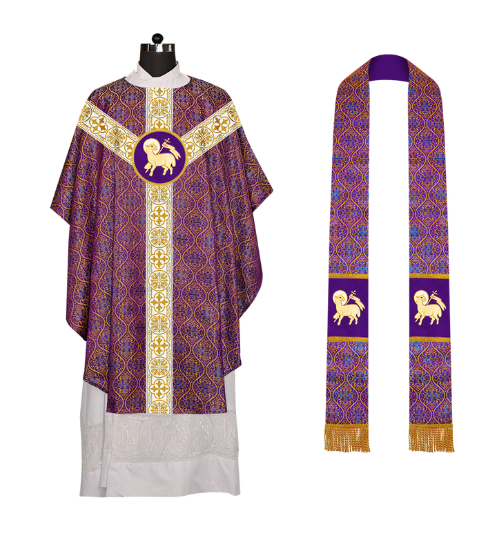 Gothic Chasuble Vestment with Motif and White Orphrey