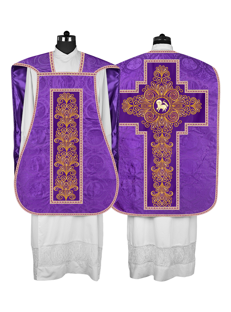 Roman Chasuble Vestment enriched With Coloured Braids and Trims