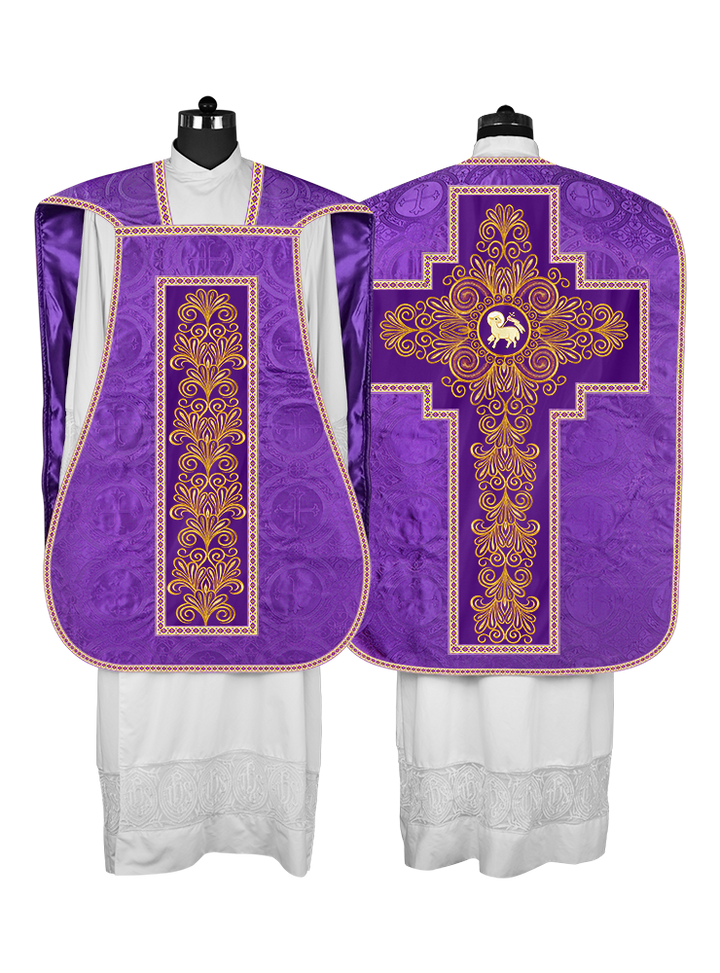 Roman Chasuble Vestment enriched With Coloured Braids and Trims