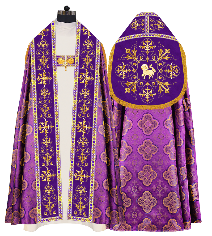 Embroidered Roman Cope Vestment with Braided Trims