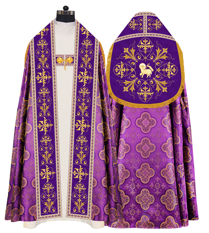 Embroidered Roman Cope Vestment with Braided Trims