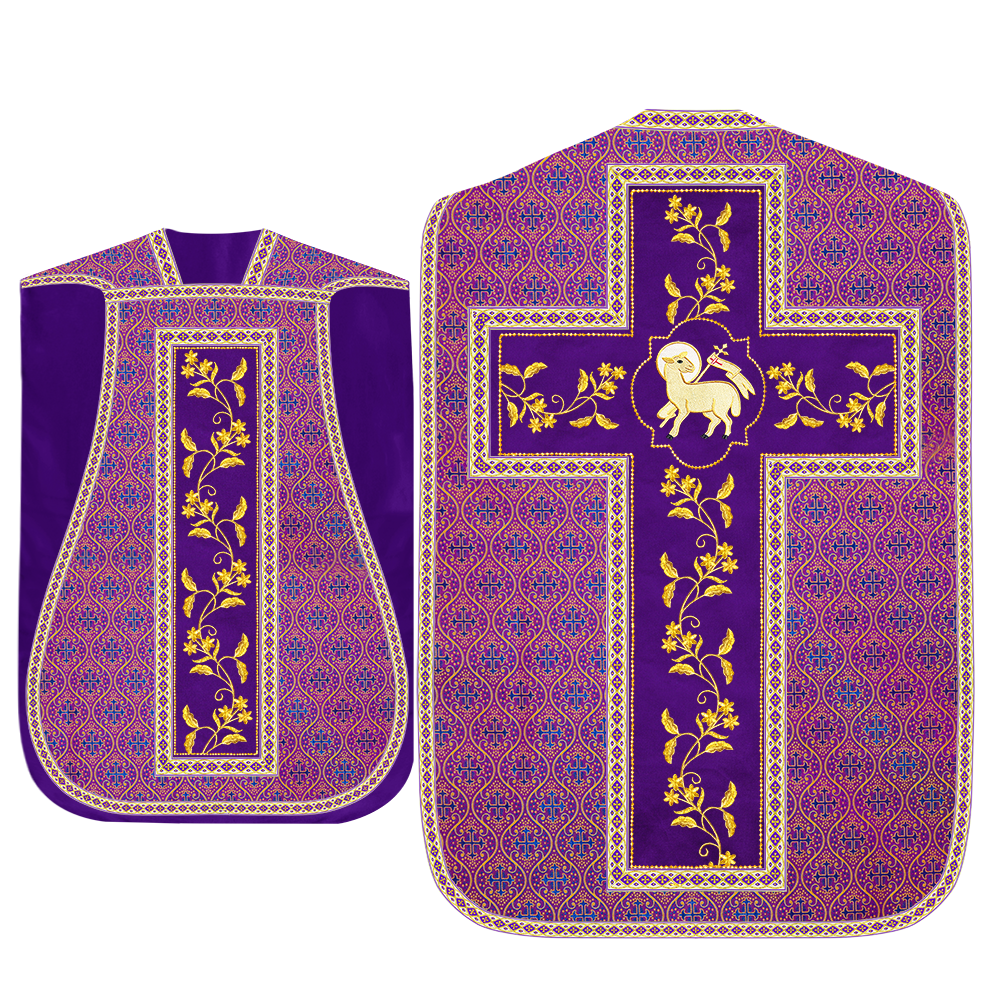 Roman Chasuble Vestment With Floral Design and Trims