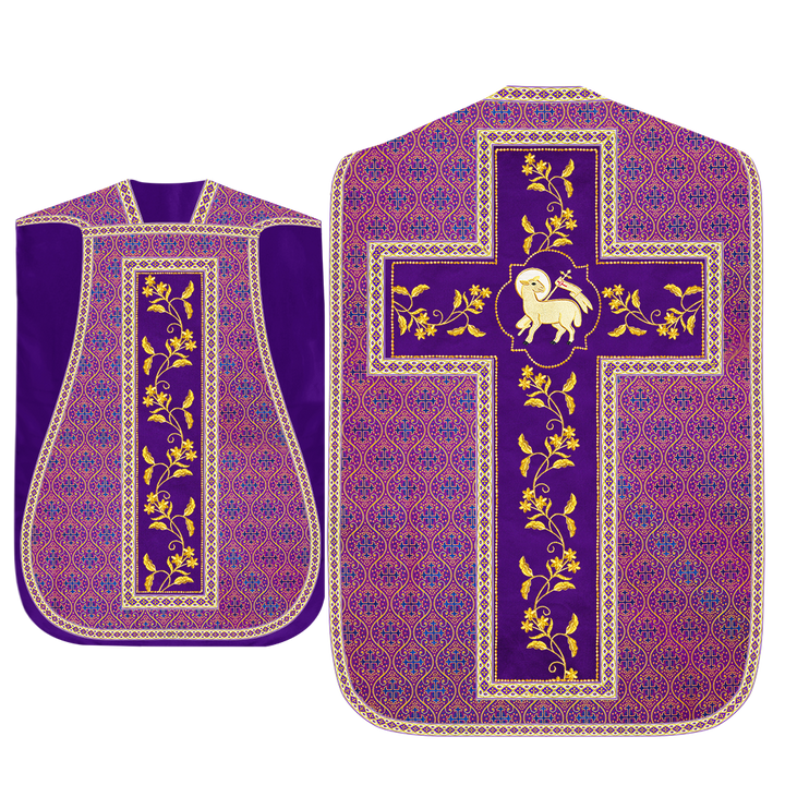 Roman Chasuble Vestment With Floral Design and Trims