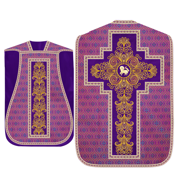 Roman Chasuble Vestment enriched With Coloured Braids and Trims