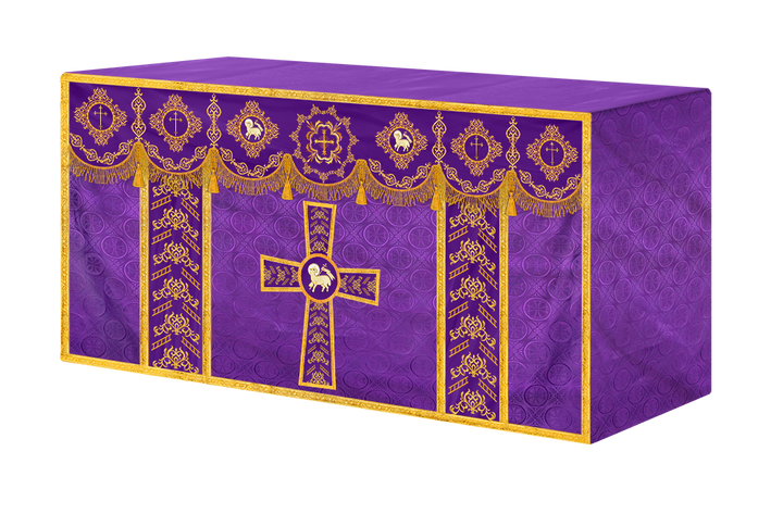 Embroidered Altar Cloth with Spiritual Motif and Braided Trims