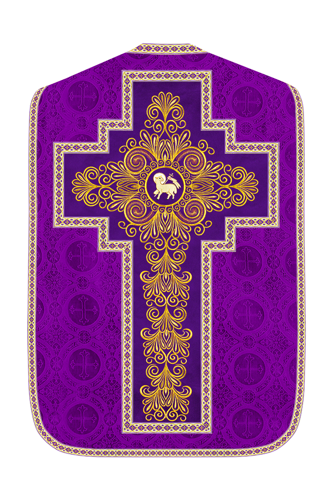 Roman Chasuble Vestment enriched With Coloured Braids and Trims