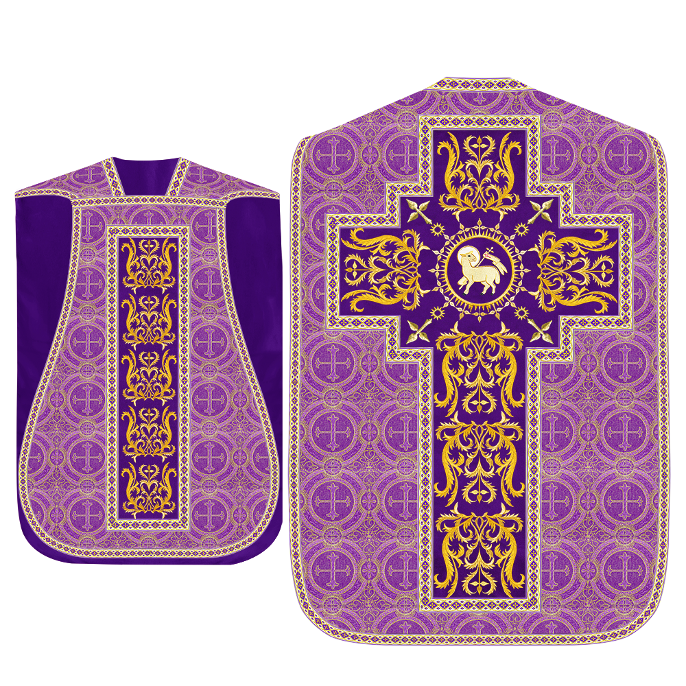 Liturgical Roman Chasuble Vestment With Spiritual Motifs and Trims