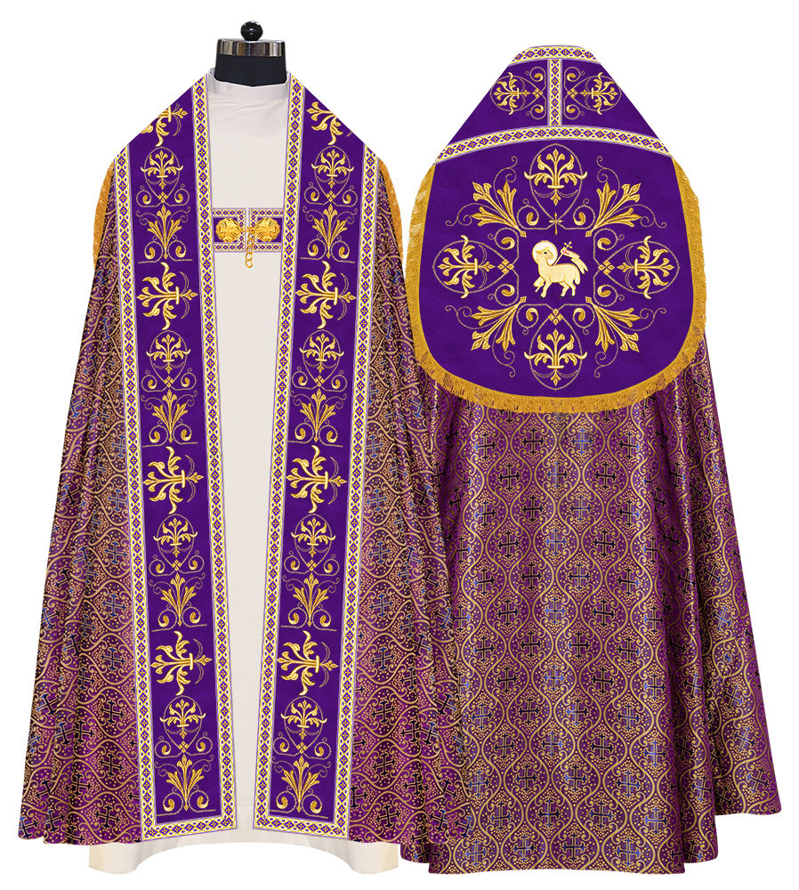 Embroidered Roman Cope Vestment with Braided Trims