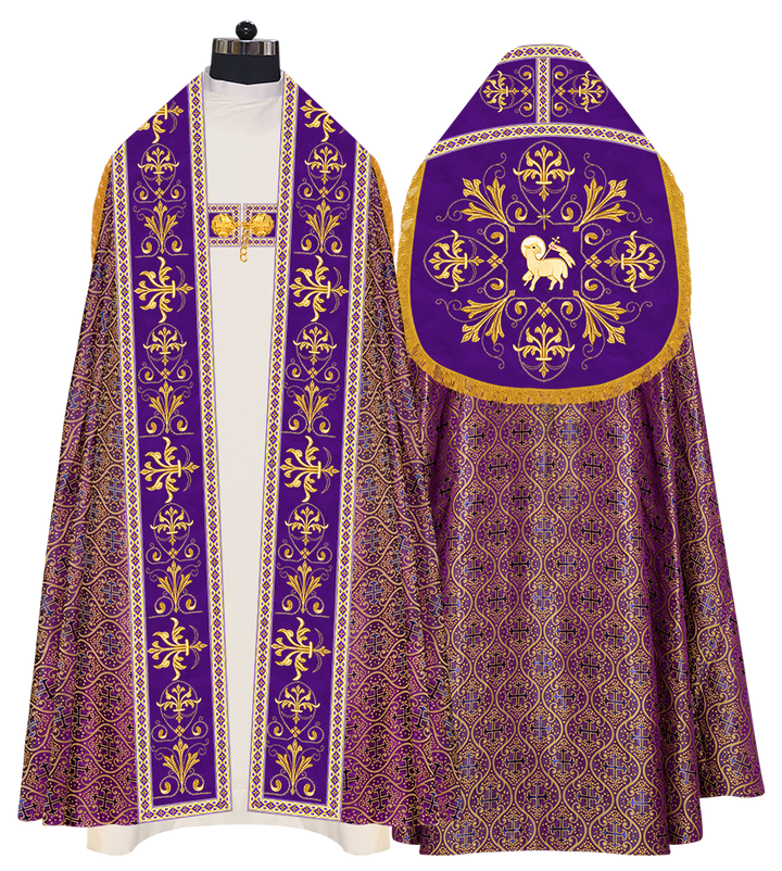 Embroidered Roman Cope Vestment with Braided Trims