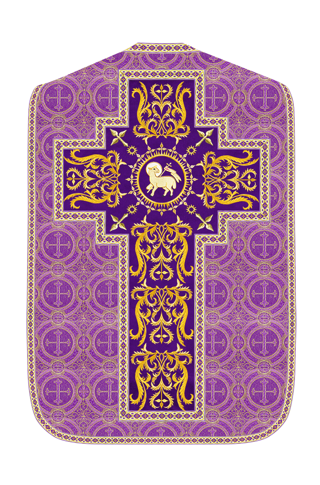 Liturgical Roman Chasuble Vestment With Spiritual Motifs and Trims