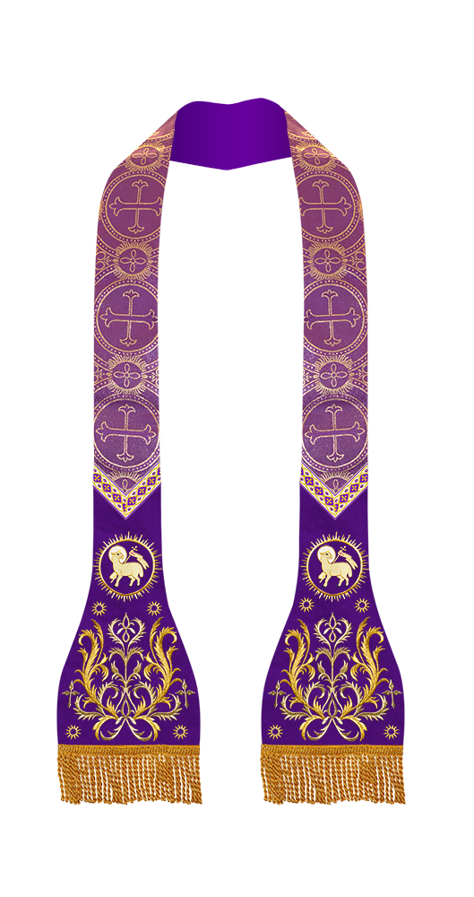 Set of Four Spiritual Roman Stole with Embroidered Motif and trims