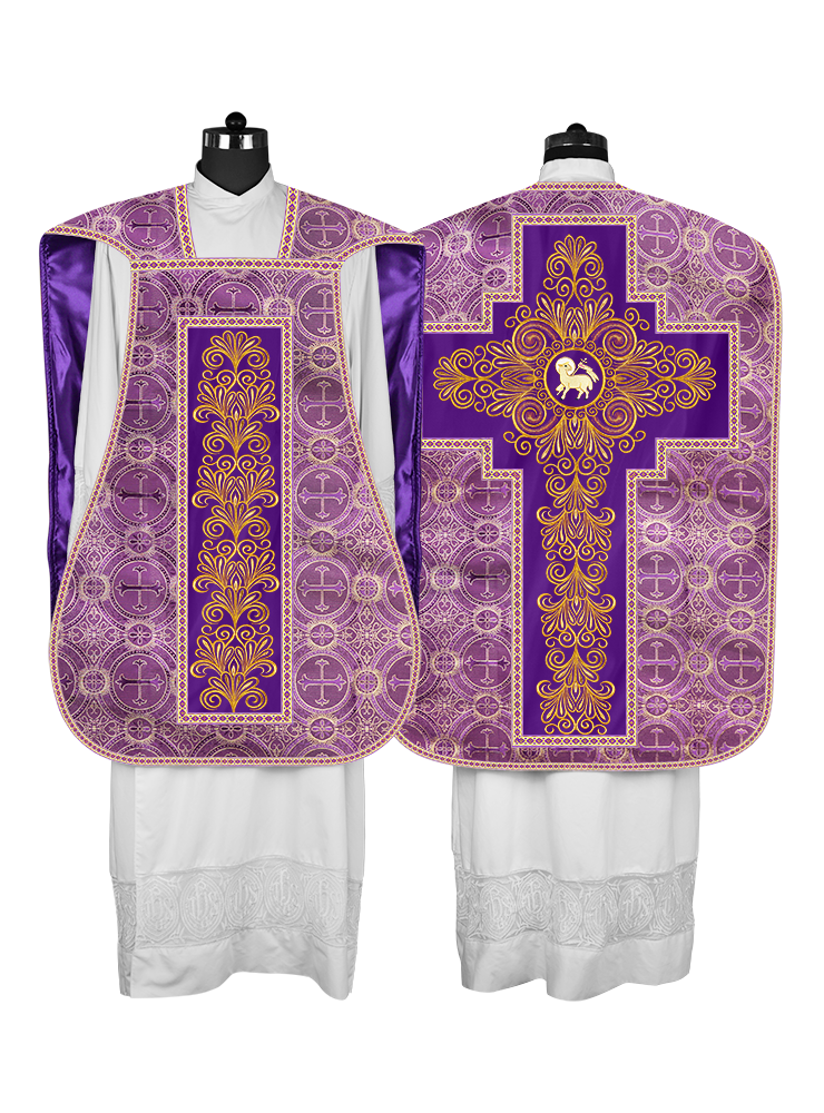 Roman Chasuble Vestment enriched With Coloured Braids and Trims