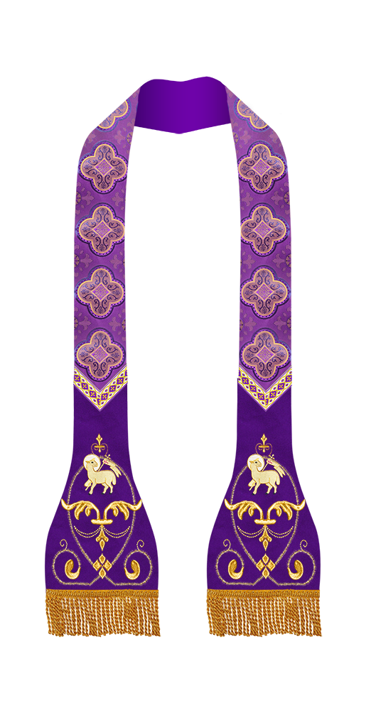 Liturgical Roman stole with Embroidered Trims