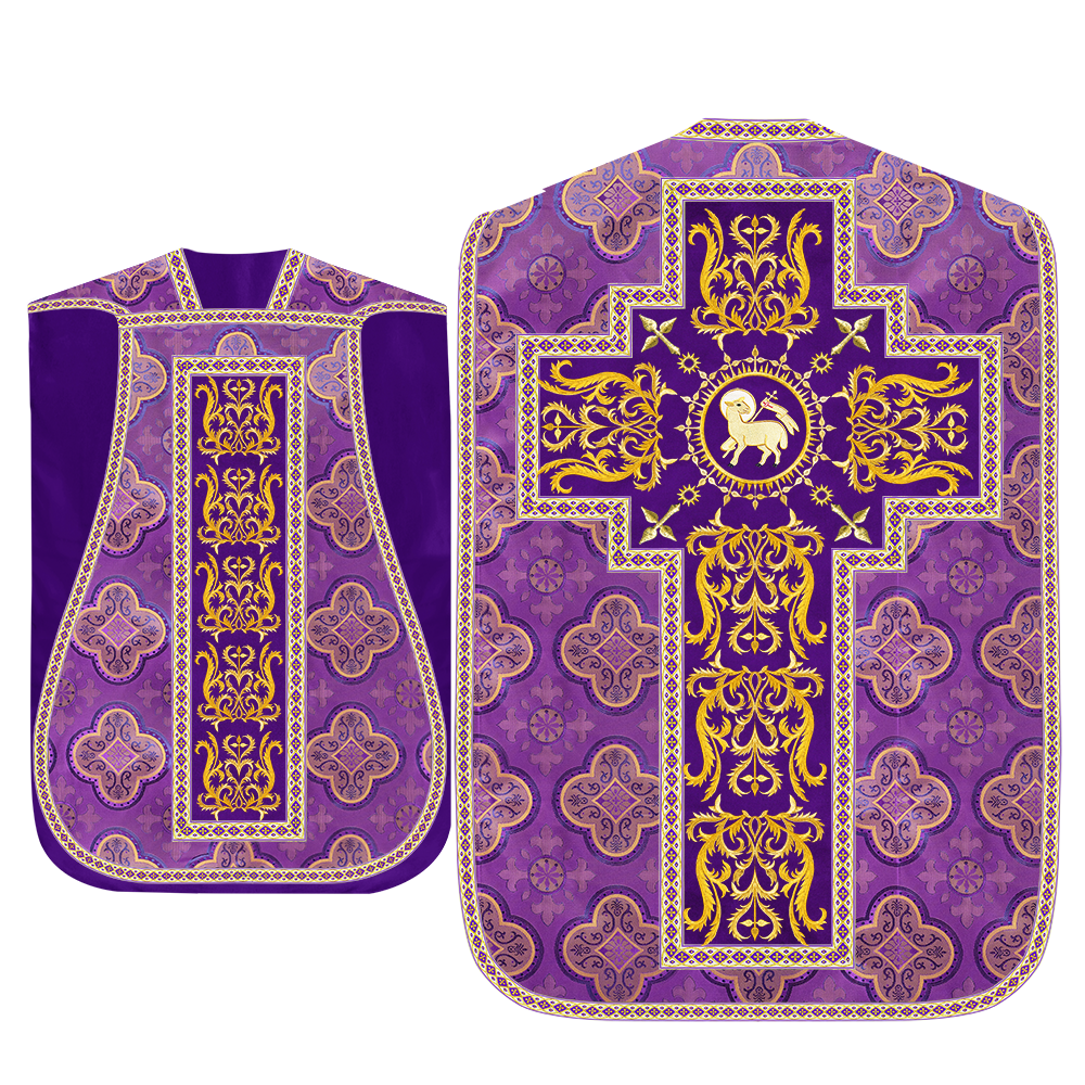 Liturgical Roman Chasuble Vestment With Spiritual Motifs and Trims