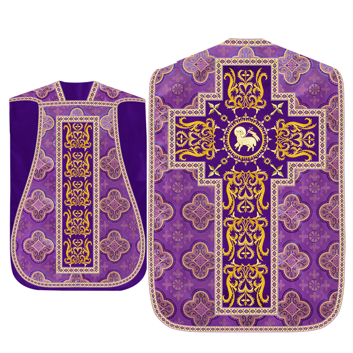 Liturgical Roman Chasuble Vestment With Spiritual Motifs and Trims