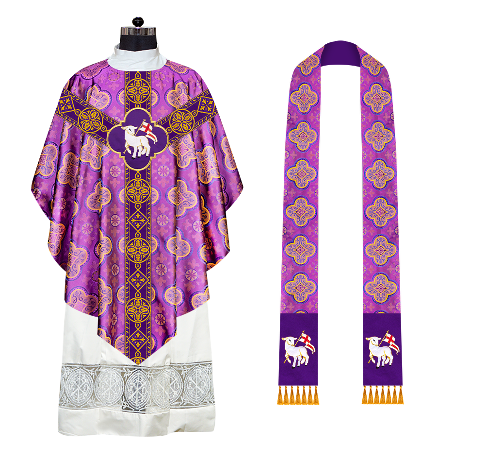 Liturgical Pugin Chasuble with Ornate Orphrey