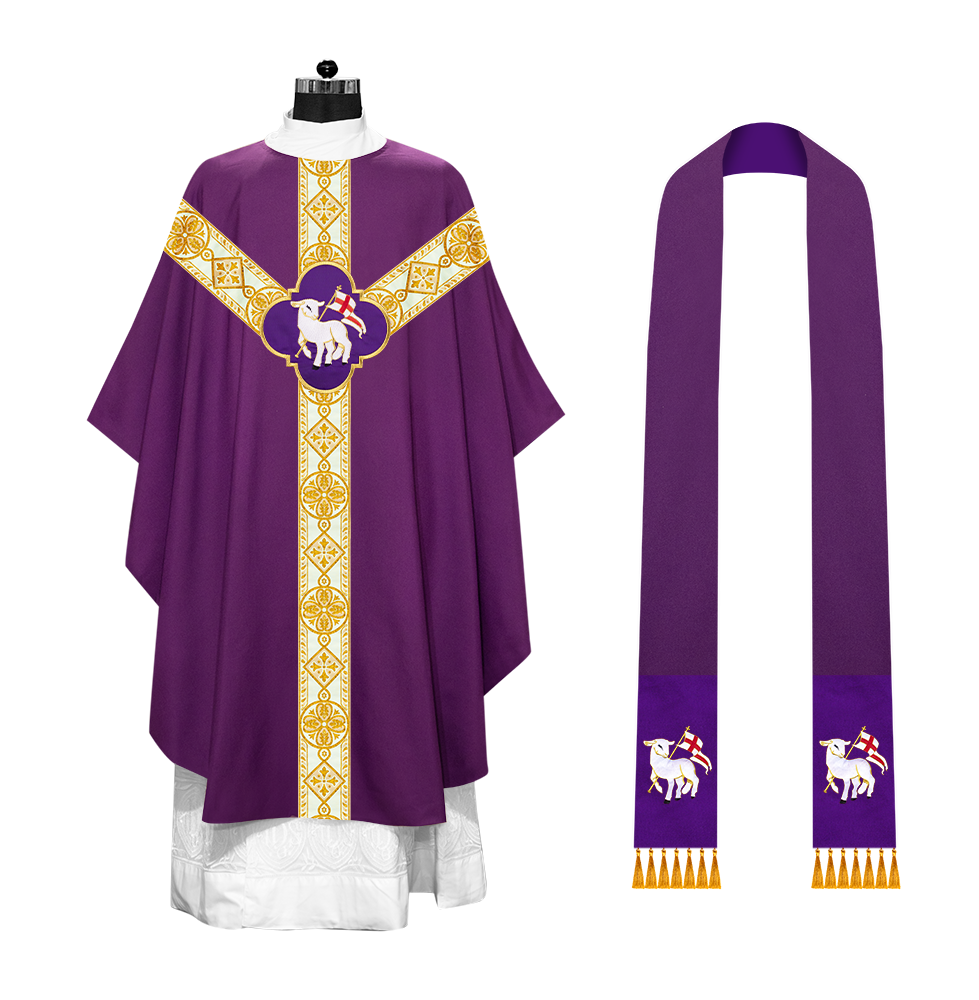 Gothic Chasuble Vestment with Motif and Trims