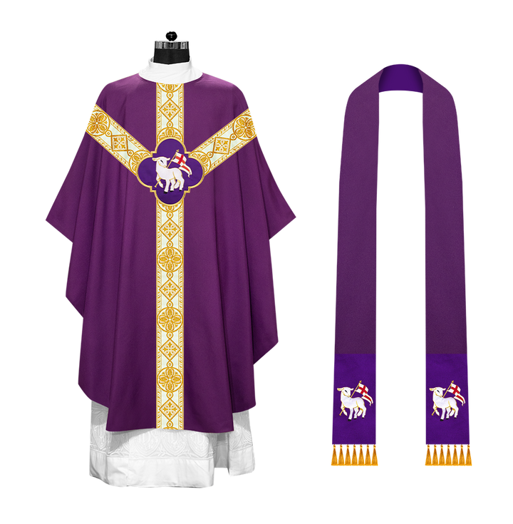 Gothic Chasuble Vestment with Motif and Trims