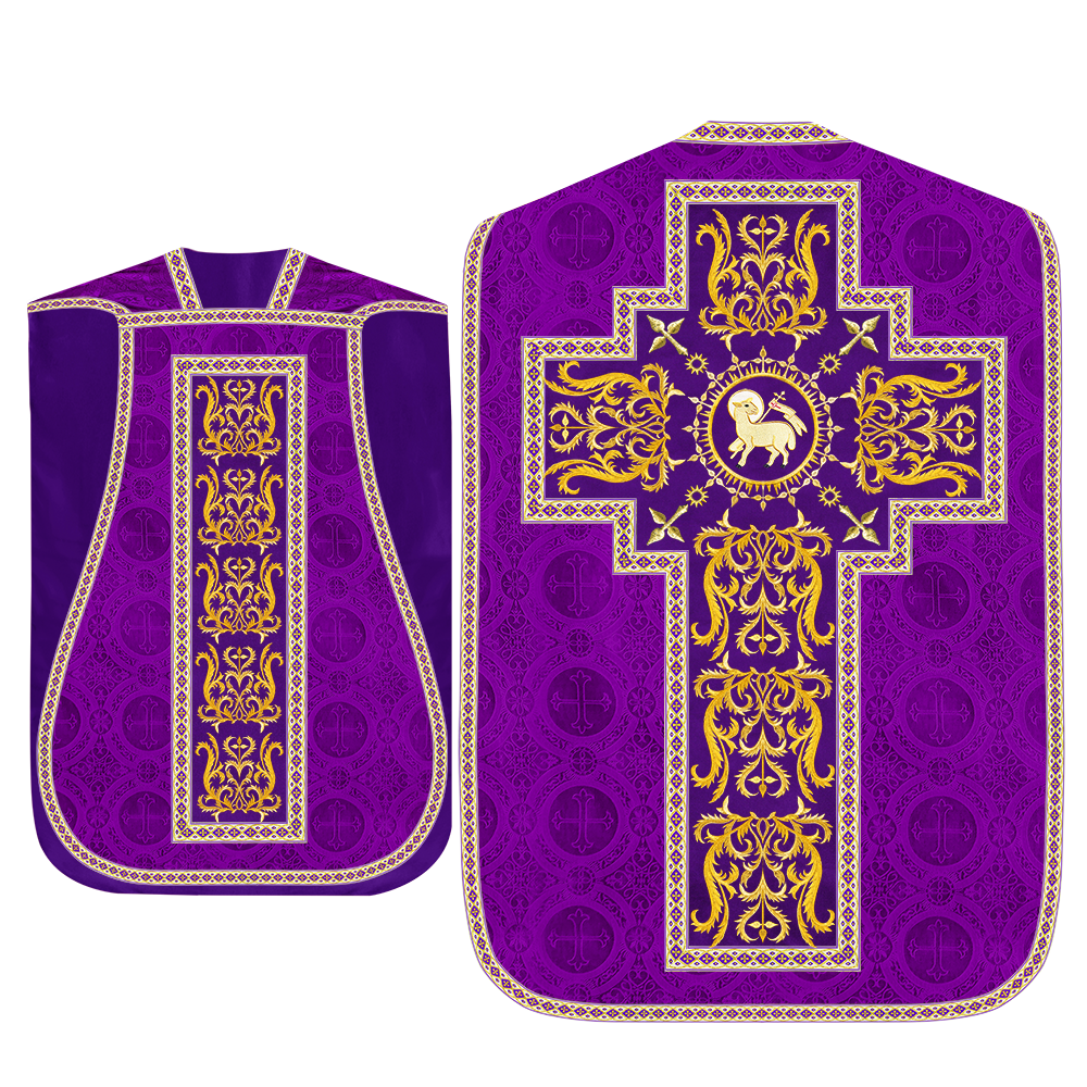 Liturgical Roman Chasuble Vestment With Spiritual Motifs and Trims