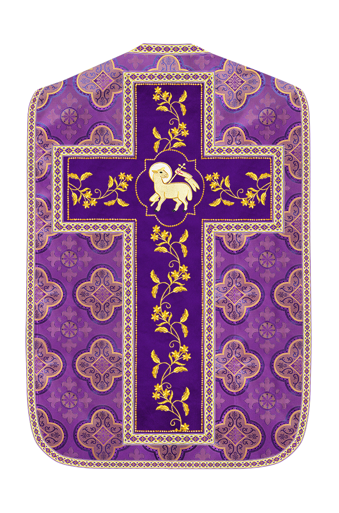 Roman Chasuble Vestment With Floral Design and Trims