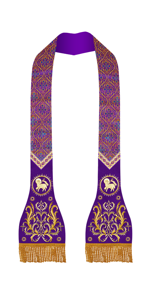 Set of Four Spiritual Roman Stole with Embroidered Motif and trims