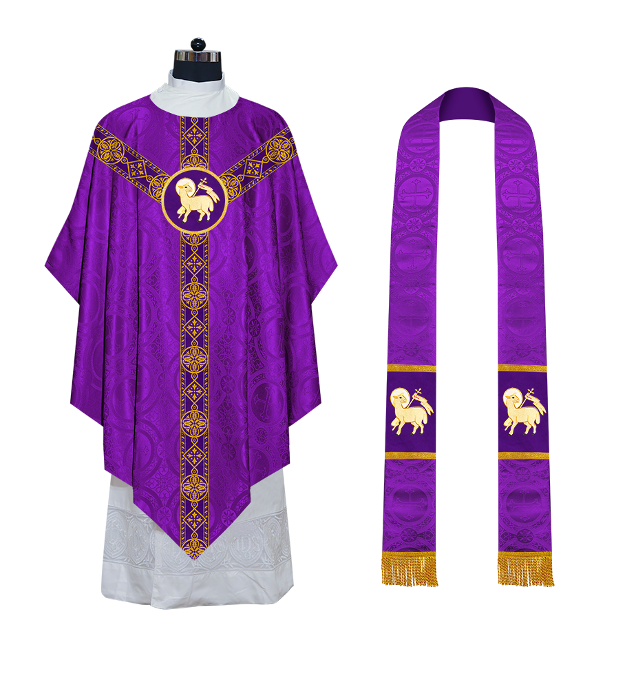 Liturgical Pugin Chasuble with Woven Designer Braided Orphrey