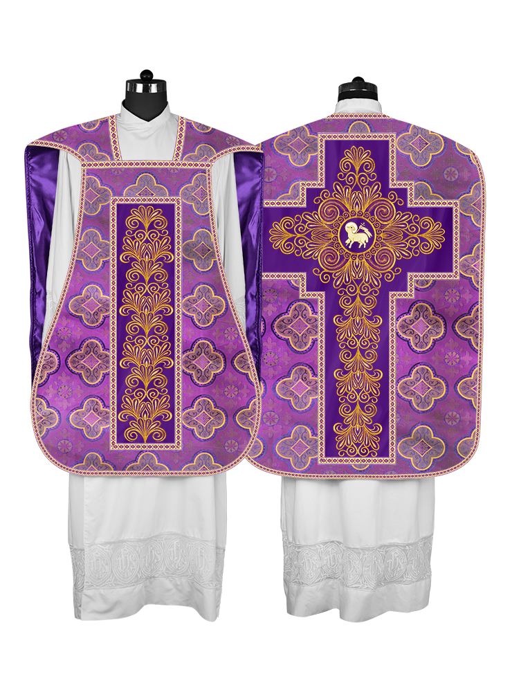 Roman Chasuble Vestment enriched With Coloured Braids and Trims