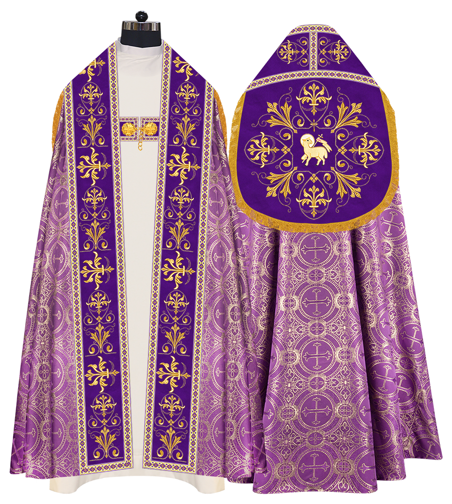 Embroidered Roman Cope Vestment with Braided Trims