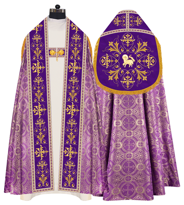 Embroidered Roman Cope Vestment with Braided Trims