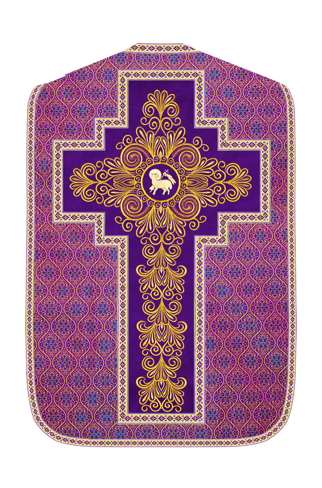 Roman Chasuble Vestment enriched With Coloured Braids and Trims