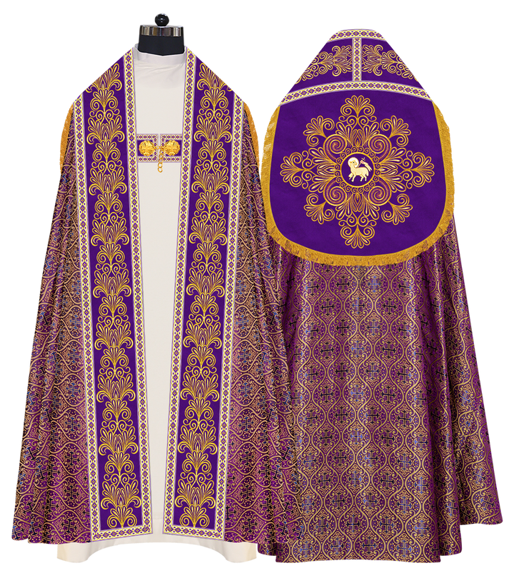 Roman Cope Vestment with Spiritual Motif and Adorned Embroidery