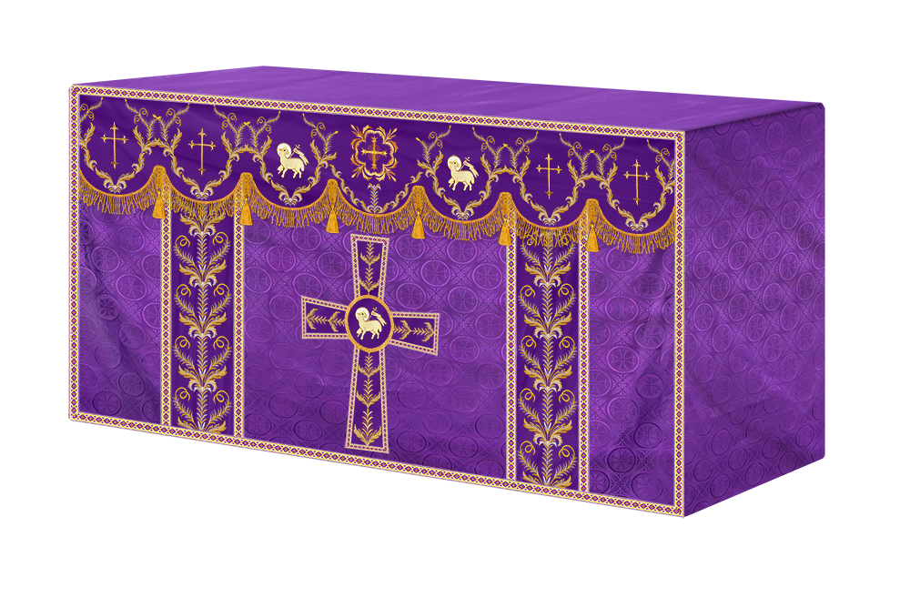 Altar Table Cloth with Fine Embroidered Trims & Spiritual Motifs