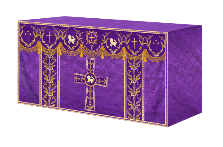 Altar Table Cloth with Fine Embroidered Trims & Spiritual Motifs