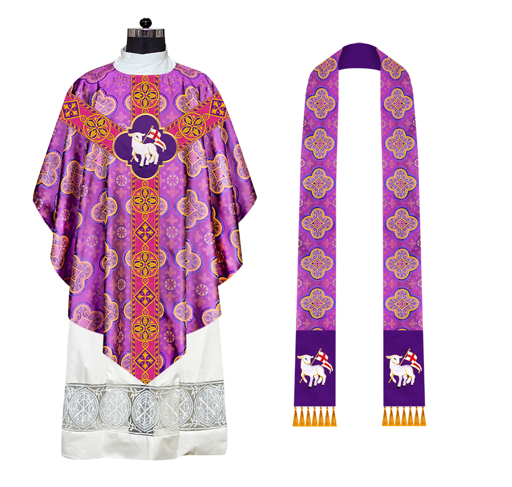 Liturgical Pugin Chasuble with Ornate Orphrey