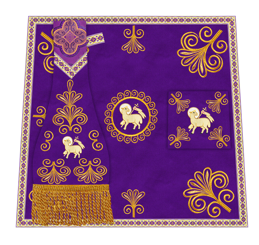 Roman Chasuble Vestment enriched With Coloured Braids and Trims