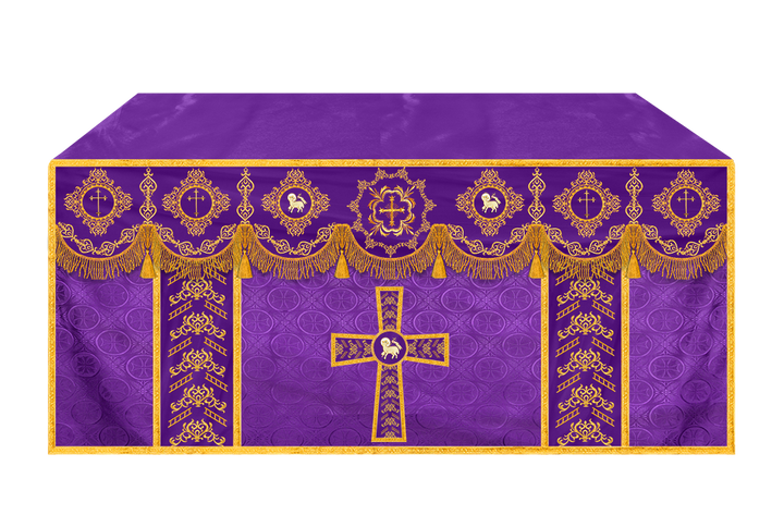 Embroidered Altar Cloth with Spiritual Motif and Braided Trims