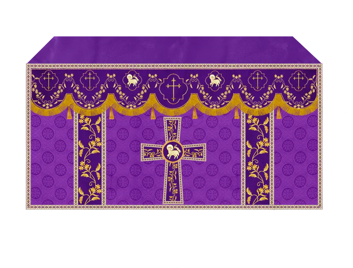 Elegant Embroidered Altar Cloth with Decorative Trim