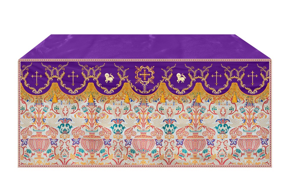 Liturgical Tapestry Altar Cloth with Detailed Embroidered Trims