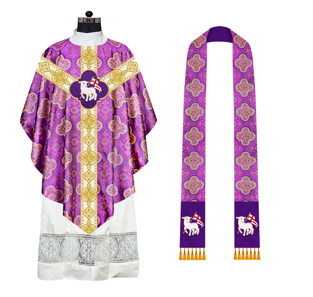 Liturgical Pugin Chasuble with Ornate Orphrey