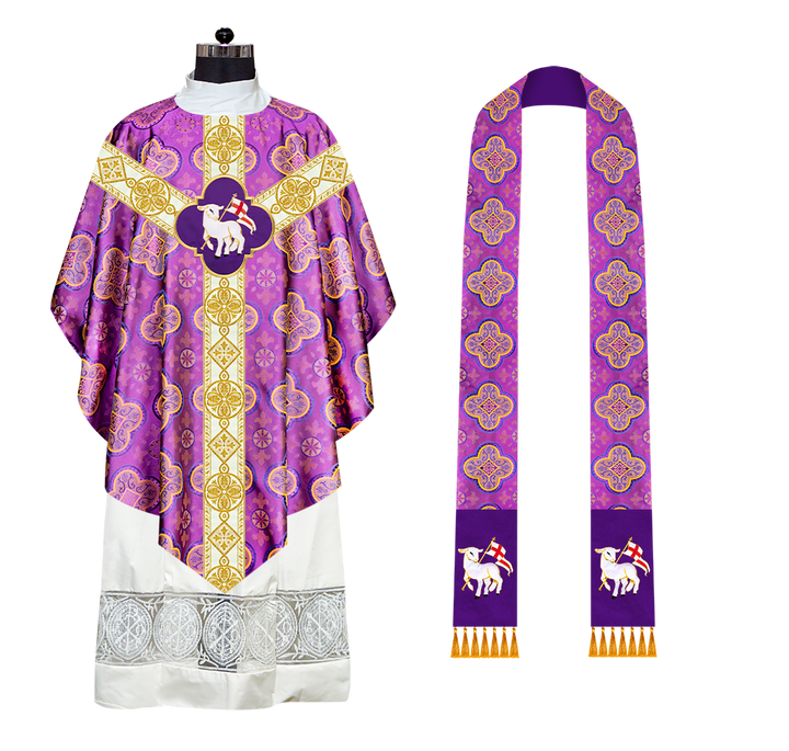 Liturgical Pugin Chasuble with Ornate Orphrey