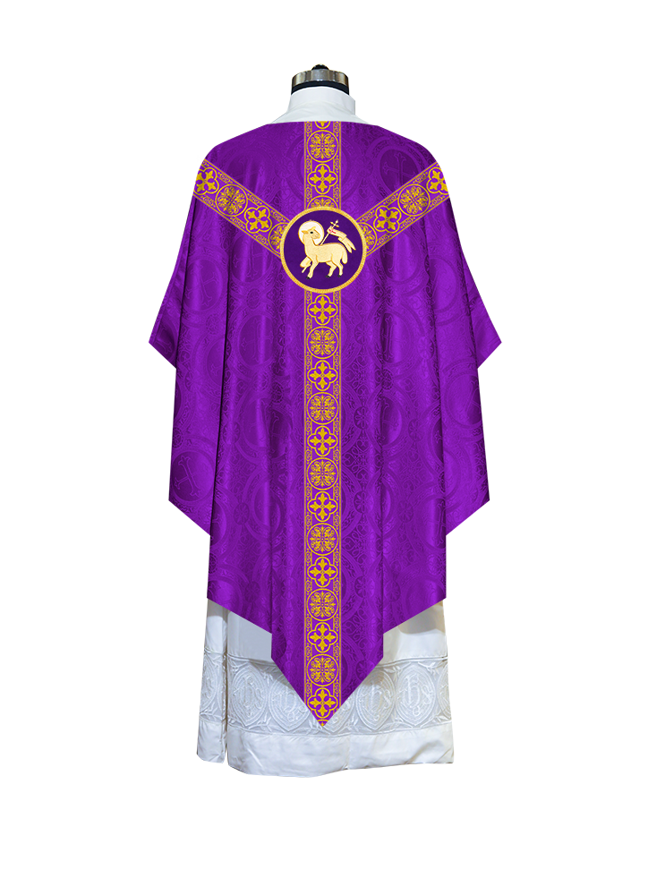 Liturgical Pugin Chasuble with Woven Designer Braided Orphrey